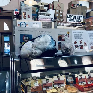 a display of meats and meat products
