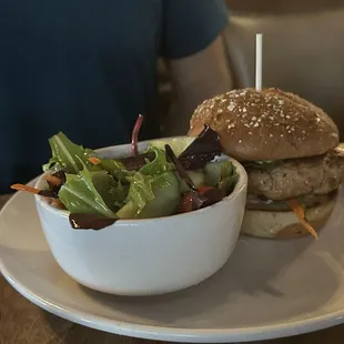 Salmon burger and house side salad