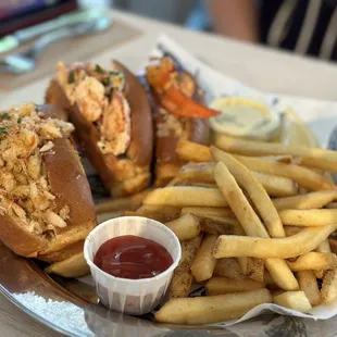 MARKET ROLL TRIO - Half roll each of the Maine, Connecticut, and PNW crab, toasted brioche roll, fries