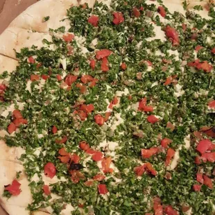 Tabouli &amp; hummus pizza. Great appetizer!