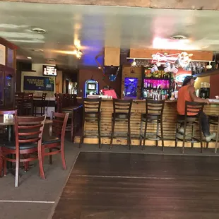 a bar with people sitting at the bar