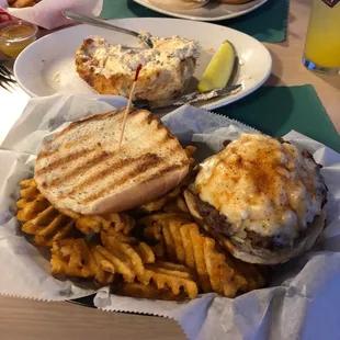 Chesapeake Burger with Waffle fries and yardbird with regular fries