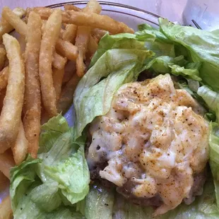 Delicious Burger with Crabmeat, Provolone Cheese &amp; Crispy Fries
