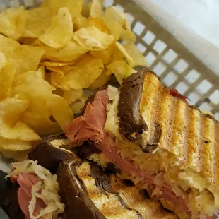 Reuben Sandwich with Kettle Chips.