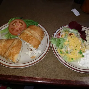 Chicken salad on a crossant (I already ate the pickle).  Also highlights from my trip to the salad bar.