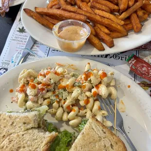 Fried green tomato BLT, side SD Sweet Fries, AVOCADO TOAST