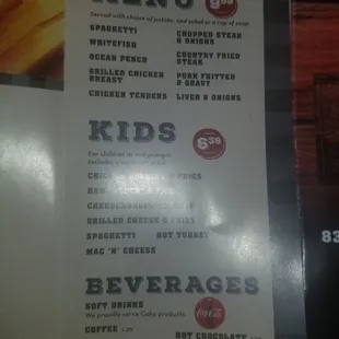 the menu for the restaurant