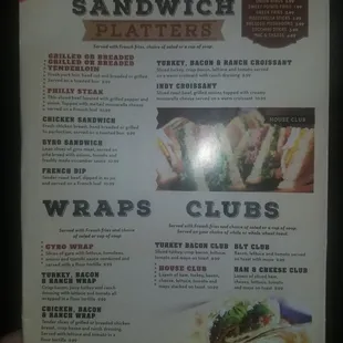 the menu for the sandwich platter