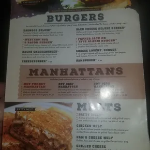 a menu for a burger restaurant