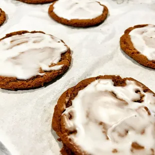 Glazed molasses cookies.