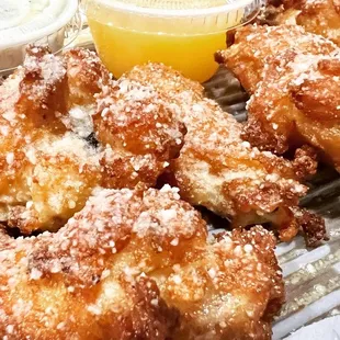 fried doughnuts and dipping sauce