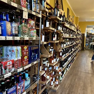 shelves of wine in a store