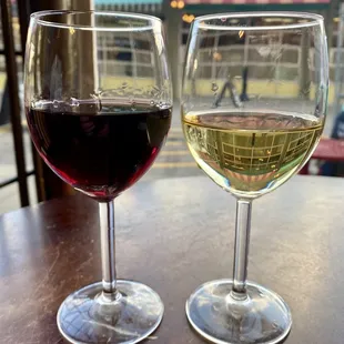 two glasses of wine on a table