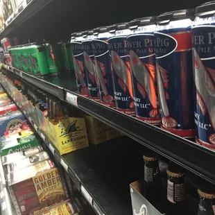 cans of beer on a shelf