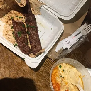 Sirloin (minced) skewers &amp; hummus