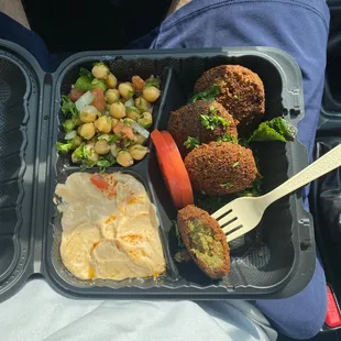 Chick Pea Salad, Spicy hommus, Falafel