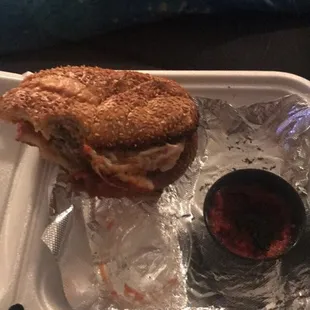 Are half then remembered to take a picture...meatball sandwich