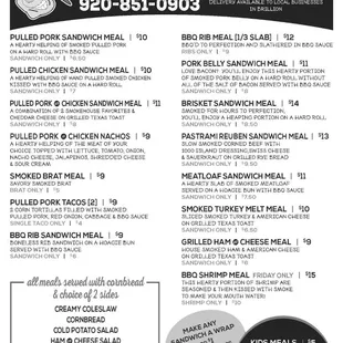 Daily Menu, Watch FB for specials!!