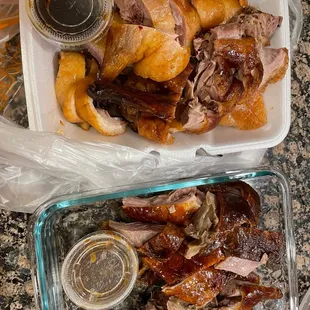 For comparison, lighter colored duck on top is from Vinh Kee and the darker one on the bottom is from Marks Duck House