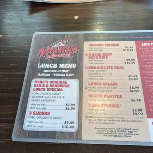 menu and prices