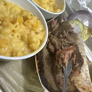 Mac and cheese and brisket