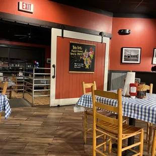 tables and chairs in a restaurant