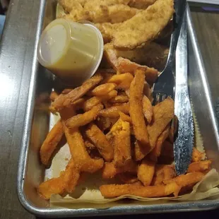 Chicken fingers with sweet potato fries