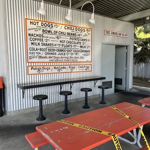 a red picnic table