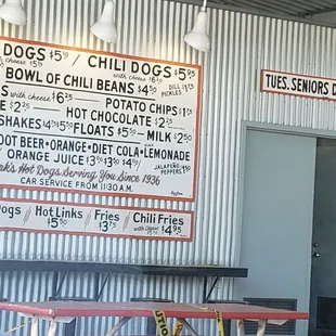 Menu as of May 2021