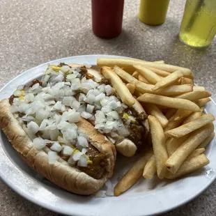 Two coneys and fries
