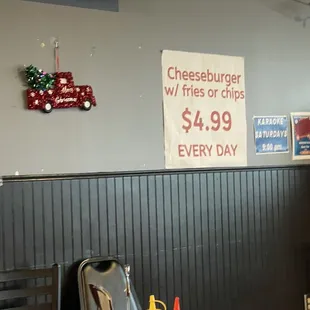 cheeseburger fries or chips $ 9 99 every day