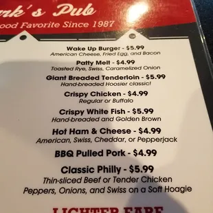 sandwich menu