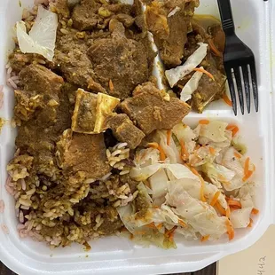 Goat rice and peas with cabbage. Yum. I'm all set now