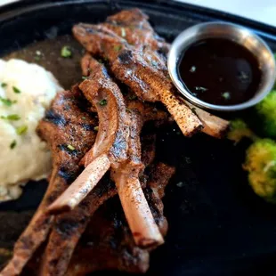 Lamb Rack with Jerk Sauce and Sauvage Gravy for the potatoes