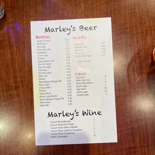 Beer menu