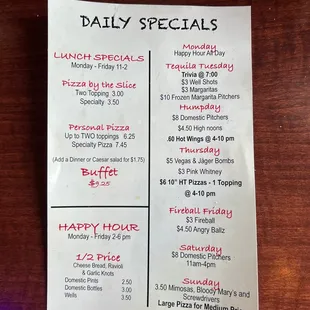 Daily specials August 2022