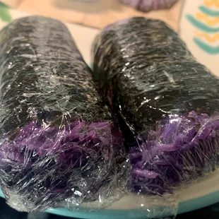 Musube- Ube Infused Spam. Sweet taste of Ube rice. Yum. 4/30/2022