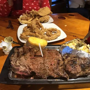 16oz. Ribeye and half fish/half shrimp and onion rings 2/14/2024....