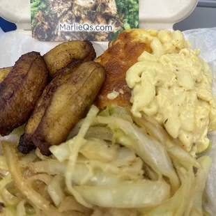 Cabbage, mac&amp;cheese and plantains