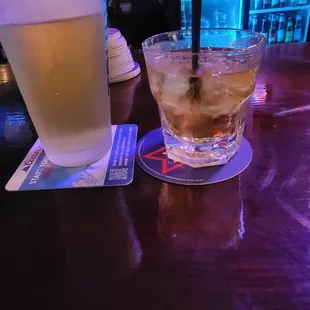 Cold beer and Jack on the rocks.