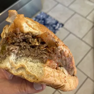 Philly with onion, peppers and cheese.