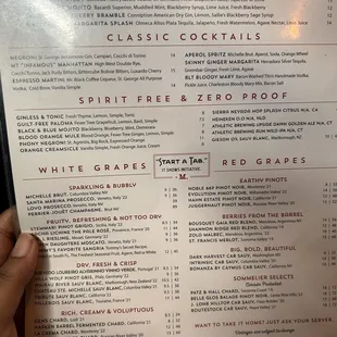 Drink menu