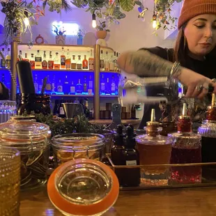 Katie Lynn mixing her drinks!