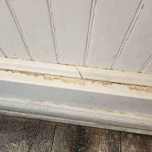 Walls and floorboards need cleaning.