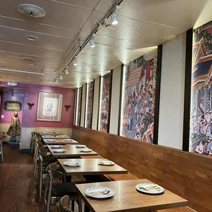 tables and chairs in a restaurant