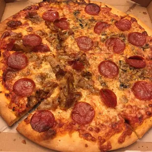 Large Pepperoni with 1/2 mushrooms and 1/2 sausage