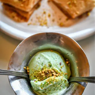 Pistachio ice cream with Baklava