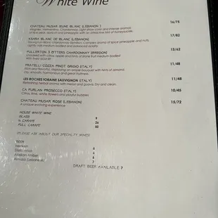 White wine list