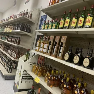 shelves of liquor in a store