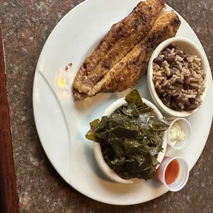 The blackened sway fish, red beans and rice with a side of collard greens was delicious!